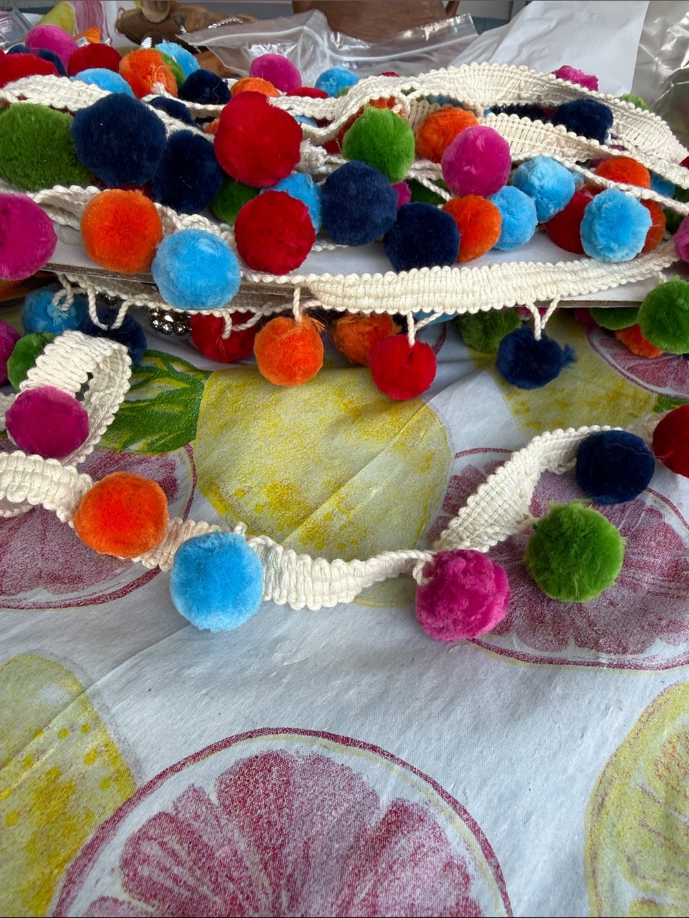 New 1” Pom-Pom Trim Garland - Multicolor selling by yard can provide continuous